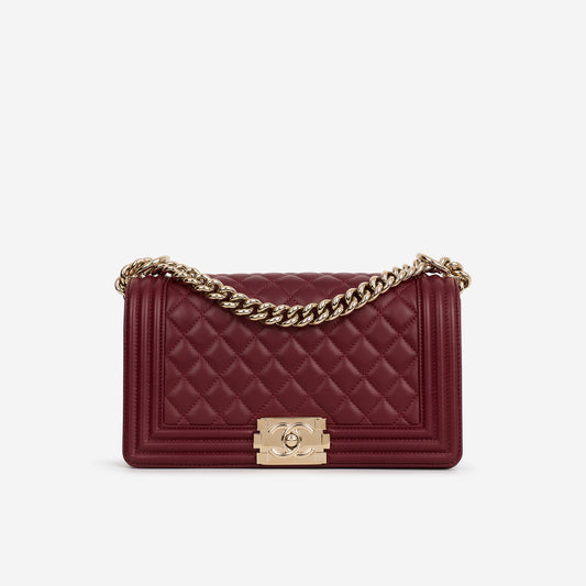 Chanel Old Medium Boy Bag - Burgundy Lambskin | Champagne Gold Hardware