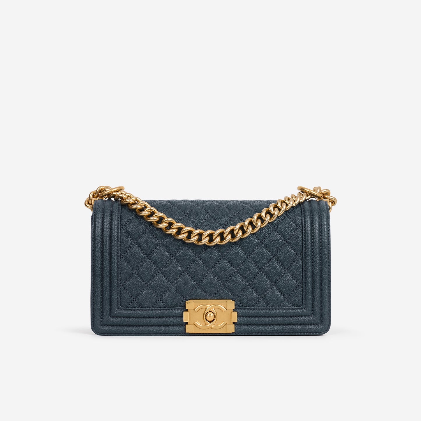 Chanel Old Medium Boy Bag - Navy Caviar | Gold Hardware