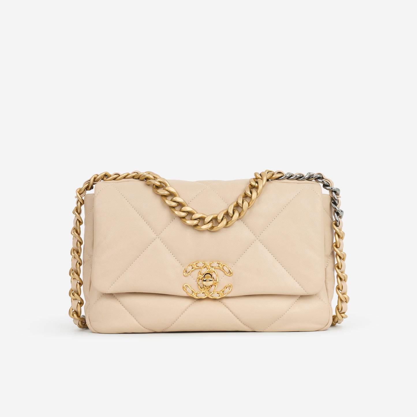 Chanel Small 19 Flap Bag - Beige Lambskin | Mixed Metal Hardware