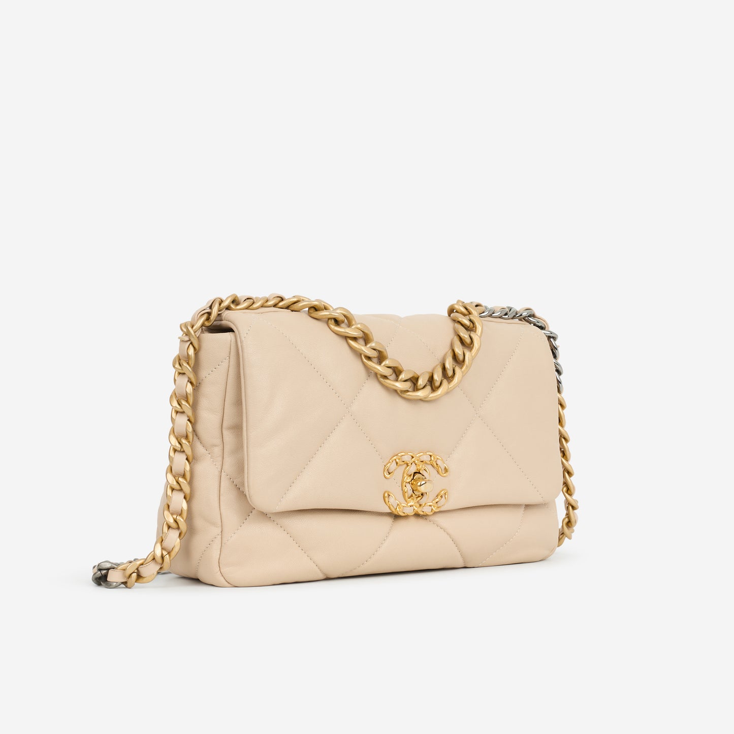 Chanel Small 19 Flap Bag - Beige Lambskin | Mixed Metal Hardware