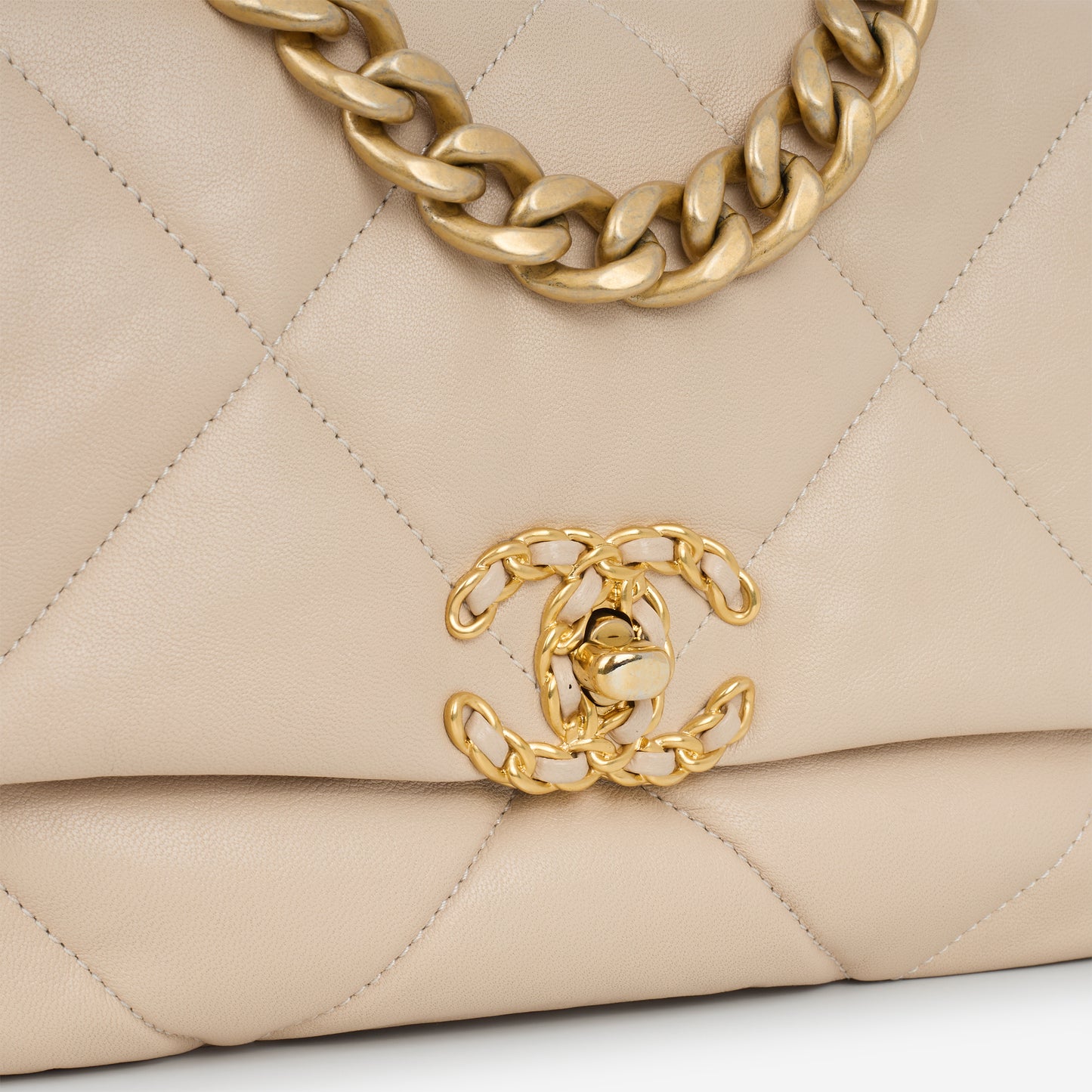 Chanel Small 19 Flap Bag - Beige Lambskin | Mixed Metal Hardware