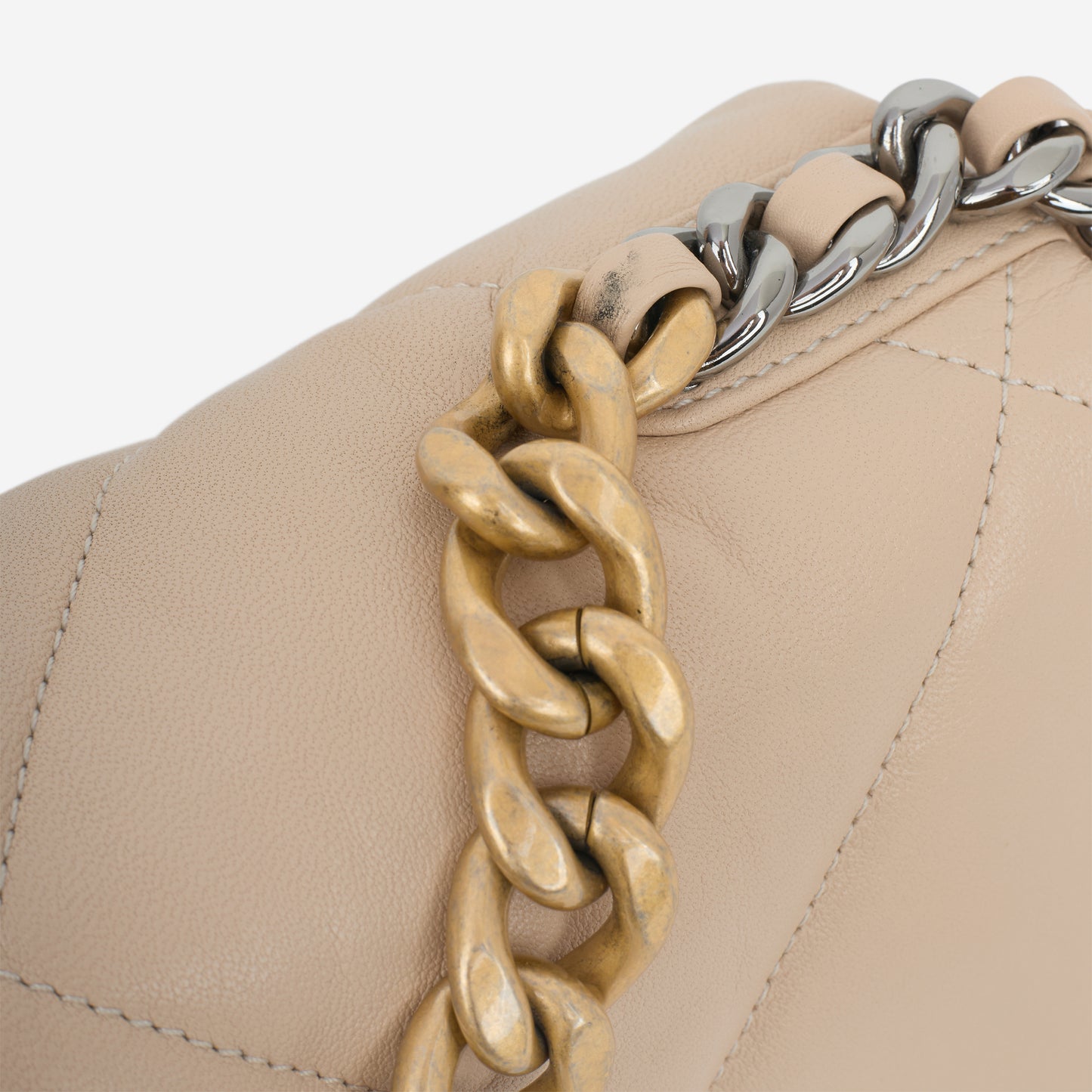 Chanel Small 19 Flap Bag - Beige Lambskin | Mixed Metal Hardware