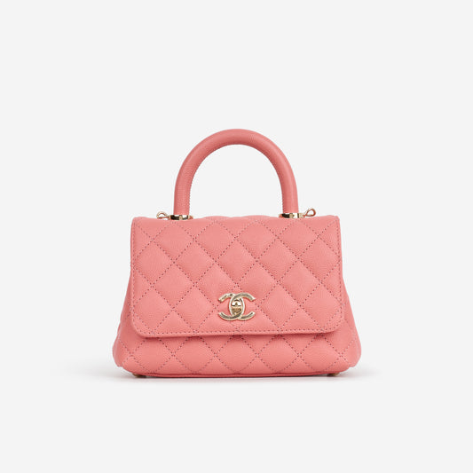 Chanel Mini Coco Handle - Coral Pink Caviar | Champagne Gold Hardware