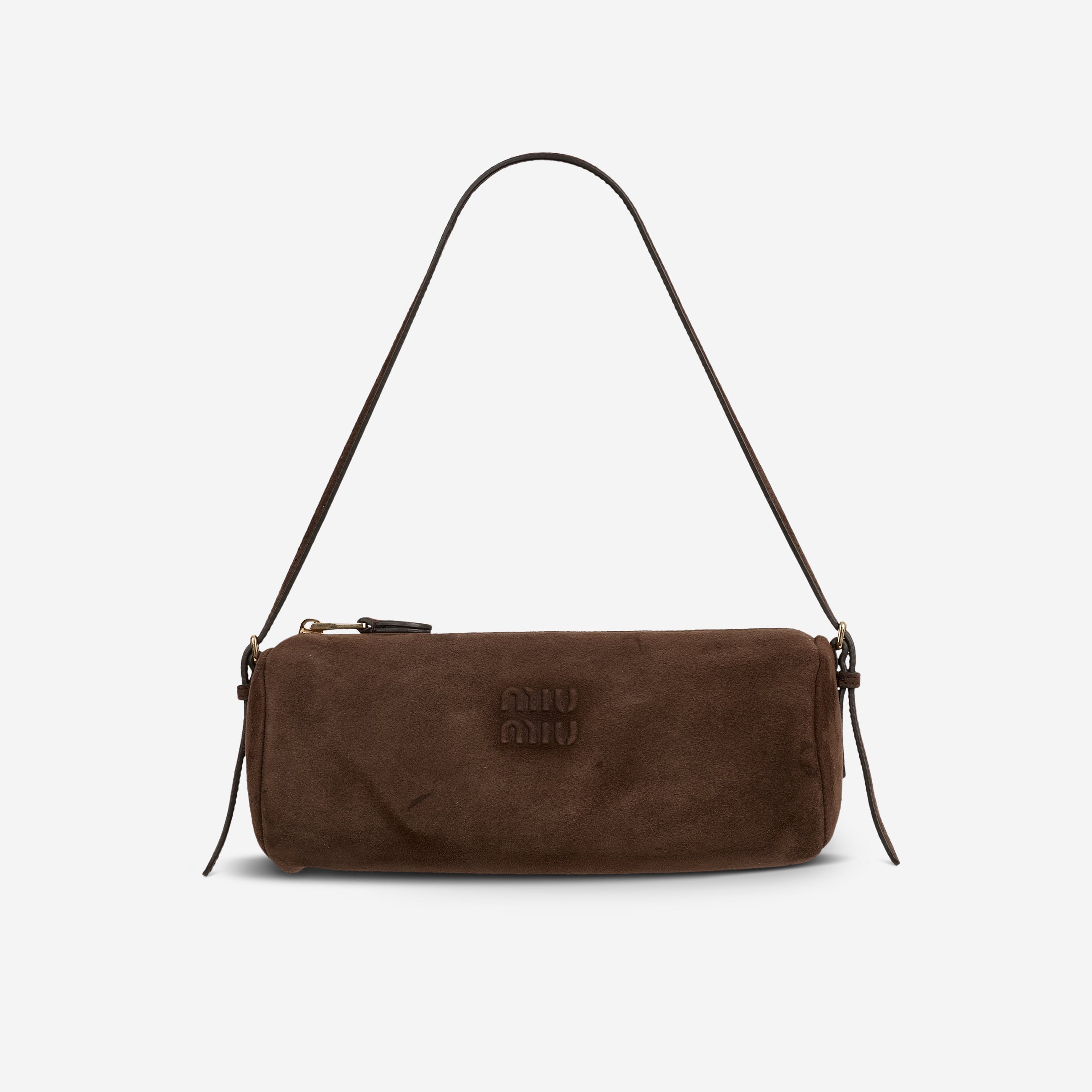 Miu Miu Shoulder Pouch - Brown Suede Leather | Gold Hardware – Bagista