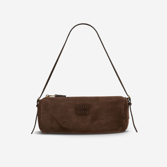 Miu Miu Shoulder Pouch - Brown Suede Leather | Gold Hardware