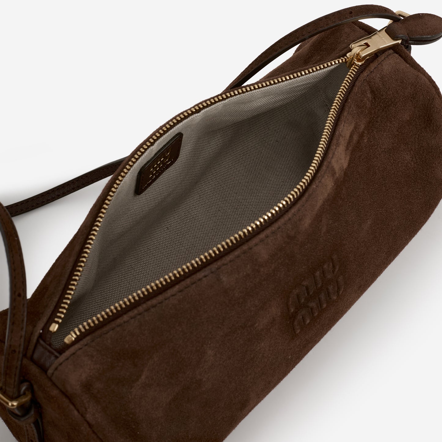 Miu Miu Shoulder Pouch - Brown Suede Leather | Gold Hardware