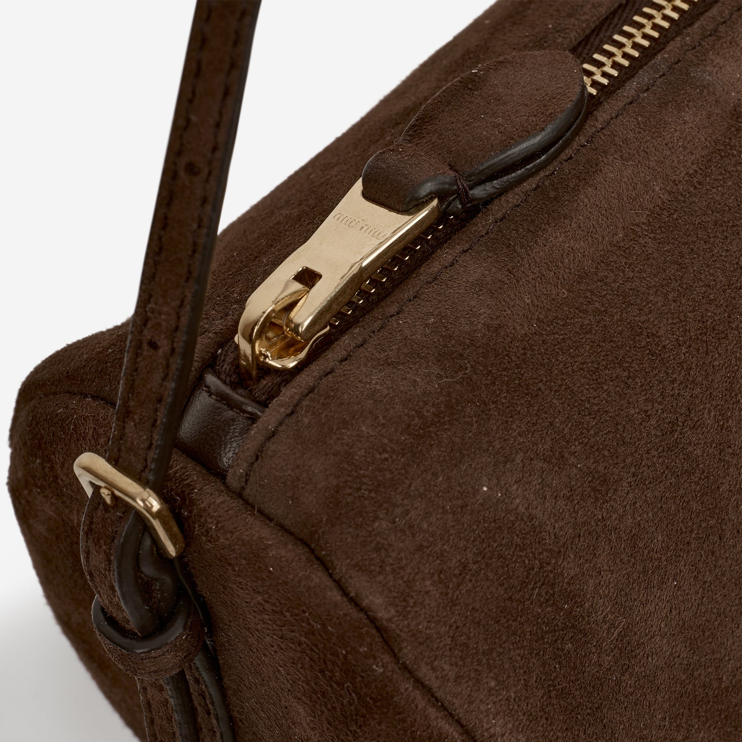 Miu Miu Shoulder Pouch - Brown Suede Leather | Gold Hardware