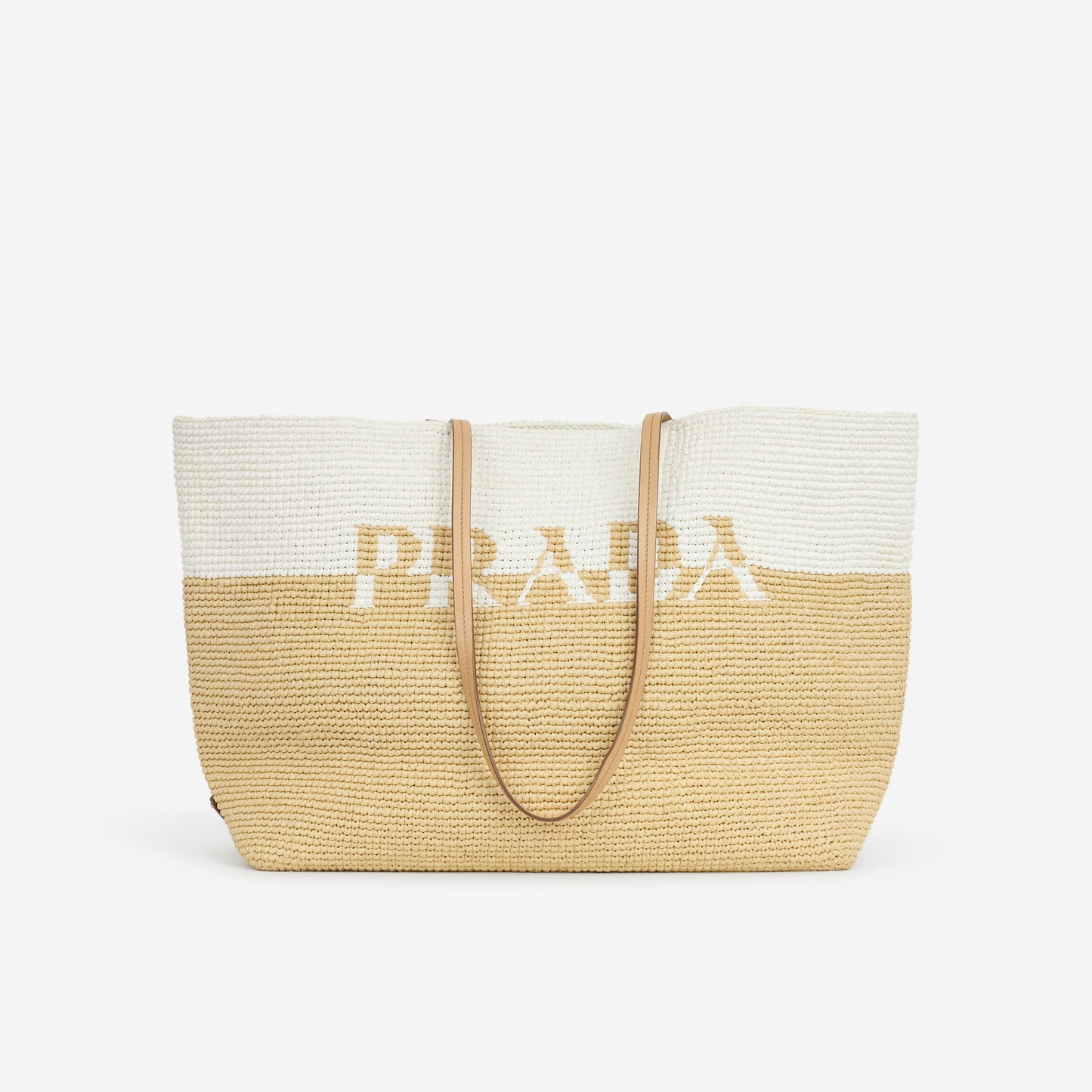 Prada Large Check Crochet Tote Bag - White / Beige Raffia