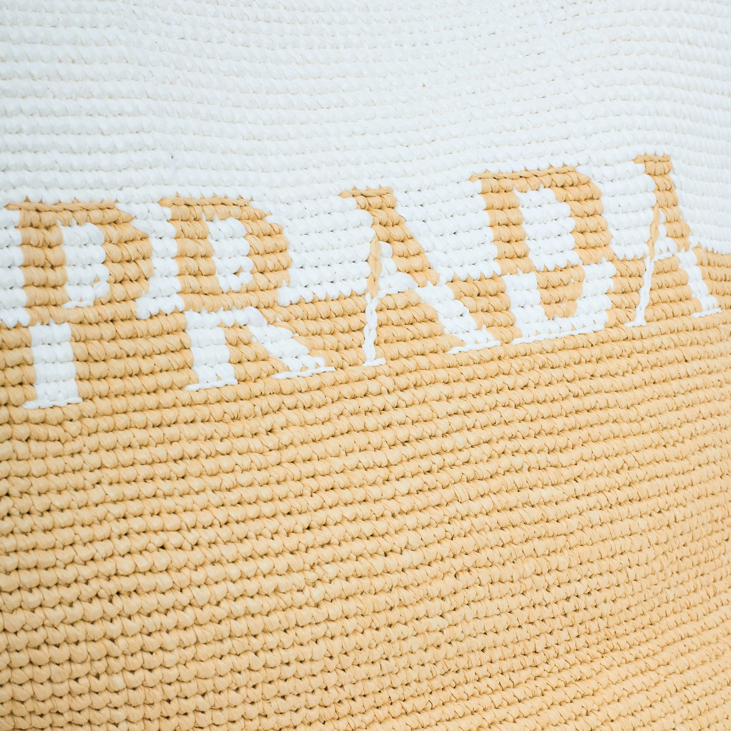 Prada Large Check Crochet Tote Bag - White / Beige Raffia