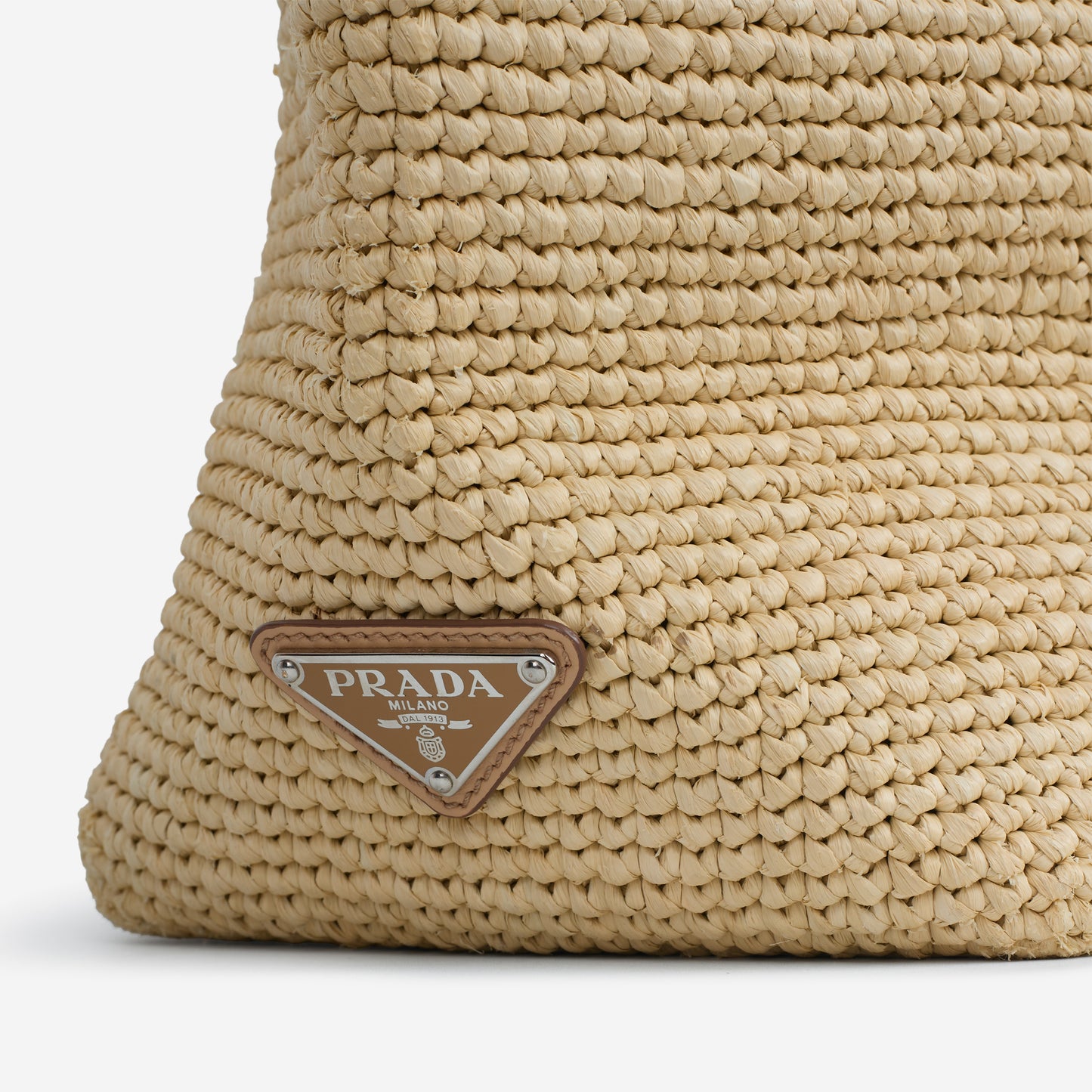 Prada Large Check Crochet Tote Bag - White / Beige Raffia