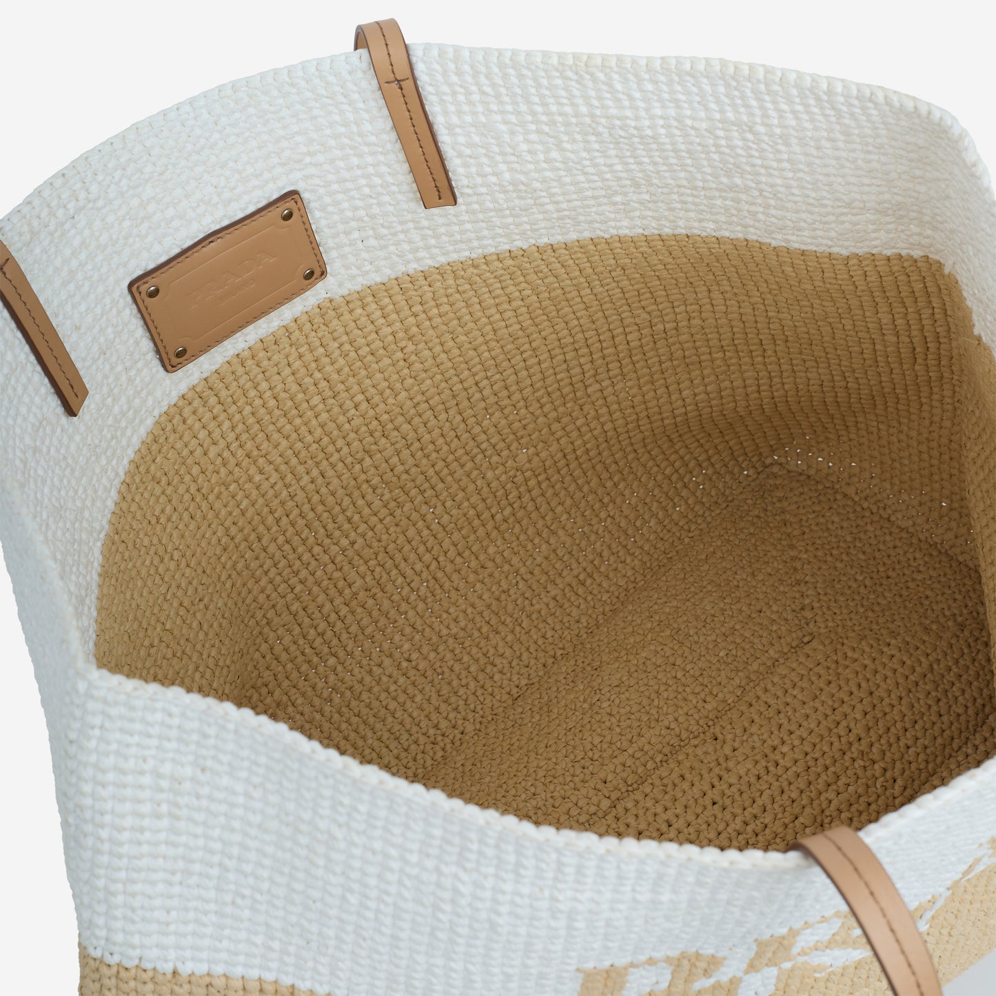 Prada Large Check Crochet Tote Bag - White / Beige Raffia