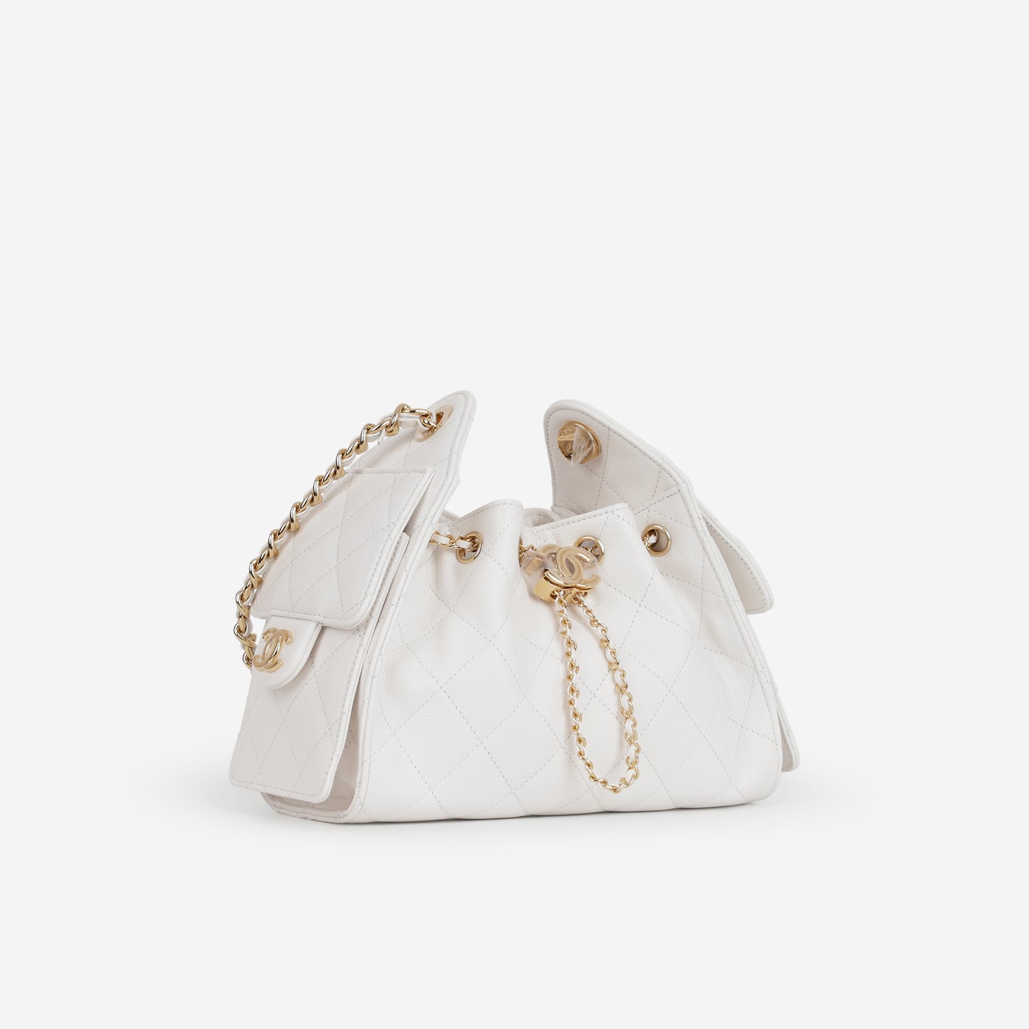 Chanel Mini 25 Hobo - White Caviar Polished | Gold Hardware