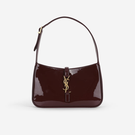 Saint Laurent Le 5 a 7 Hobo - Dark Red Wine Patent | Gold Hardware