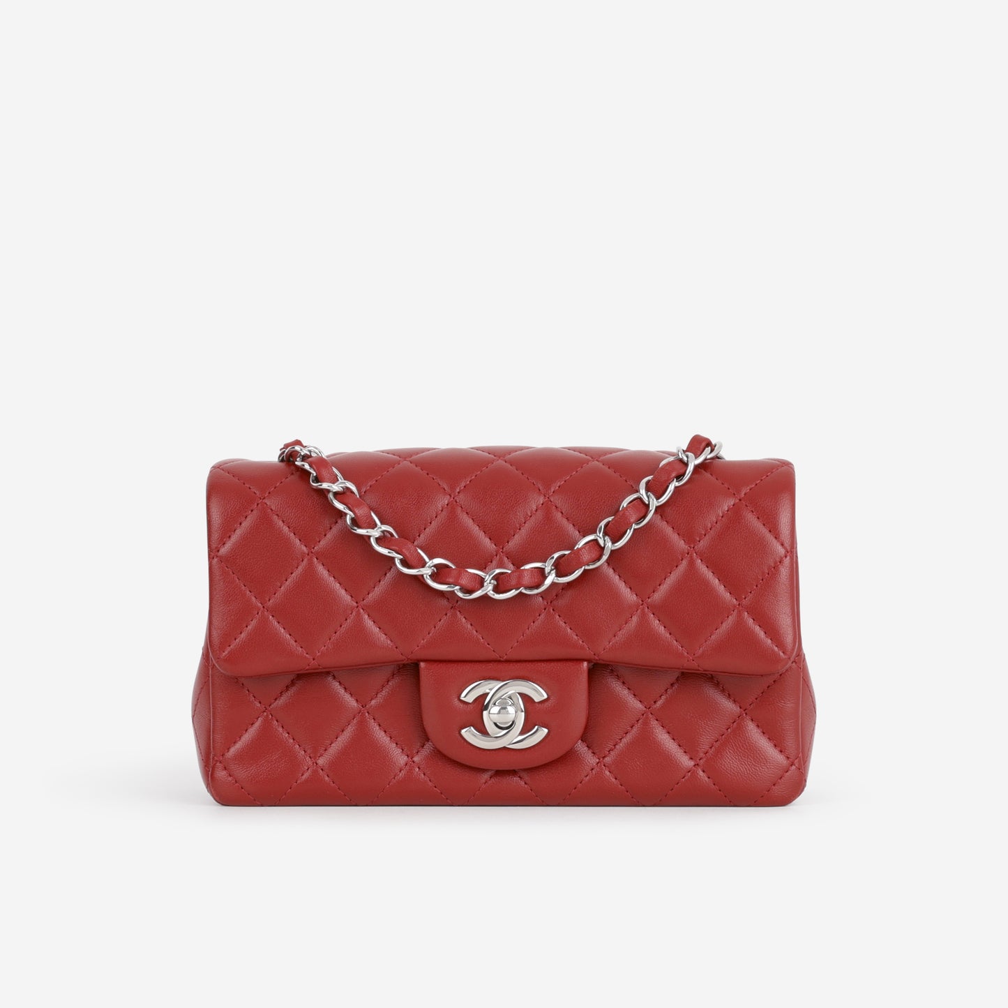 Mini Rectangular - Red Lambskin | Silver Hardware - Bagista