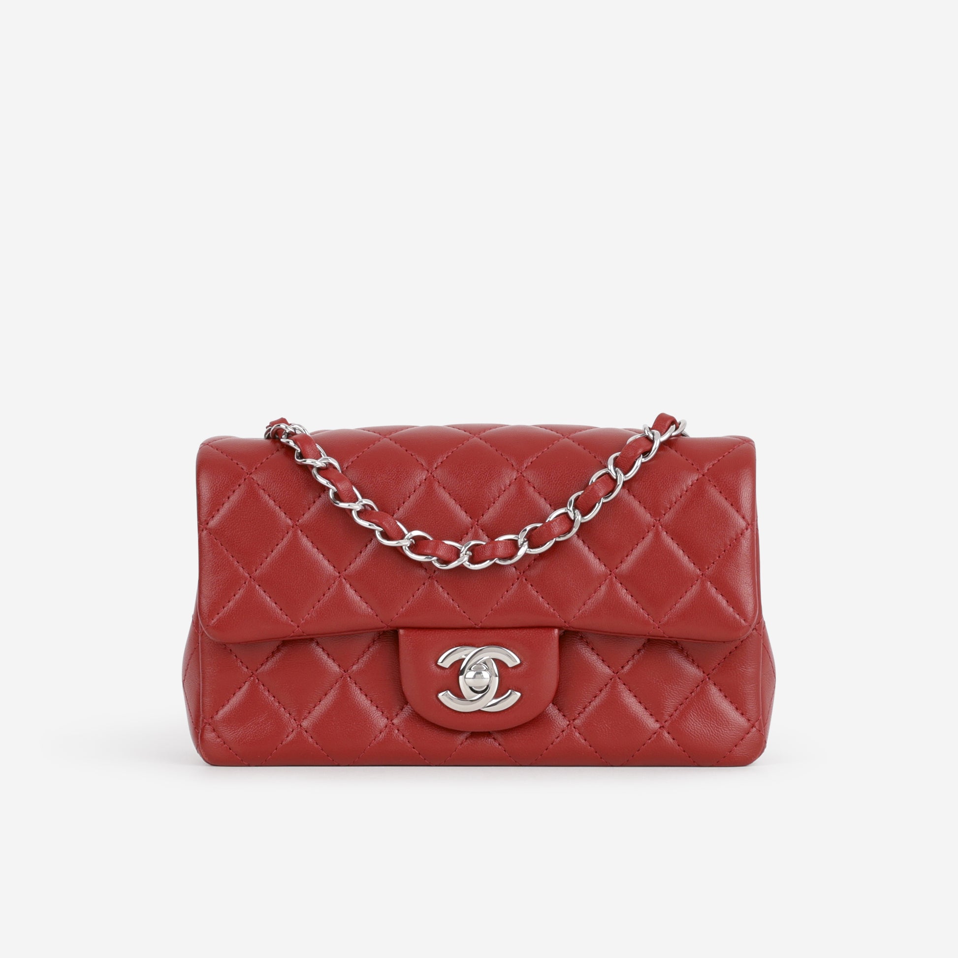 Mini Rectangular - Red Lambskin | Silver Hardware - Bagista