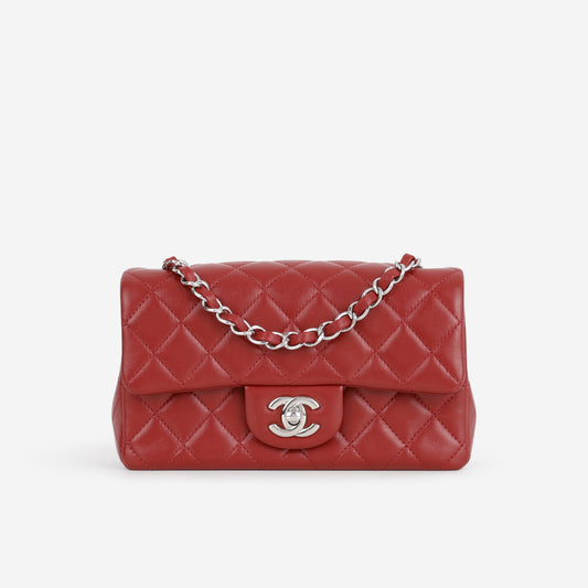 Mini Rectangular - Red Lambskin | Silver Hardware - Bagista
