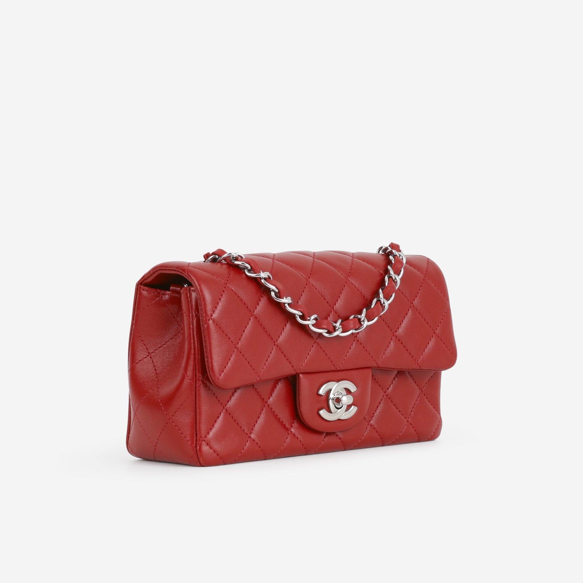 Mini Rectangular - Red Lambskin | Silver Hardware - Bagista