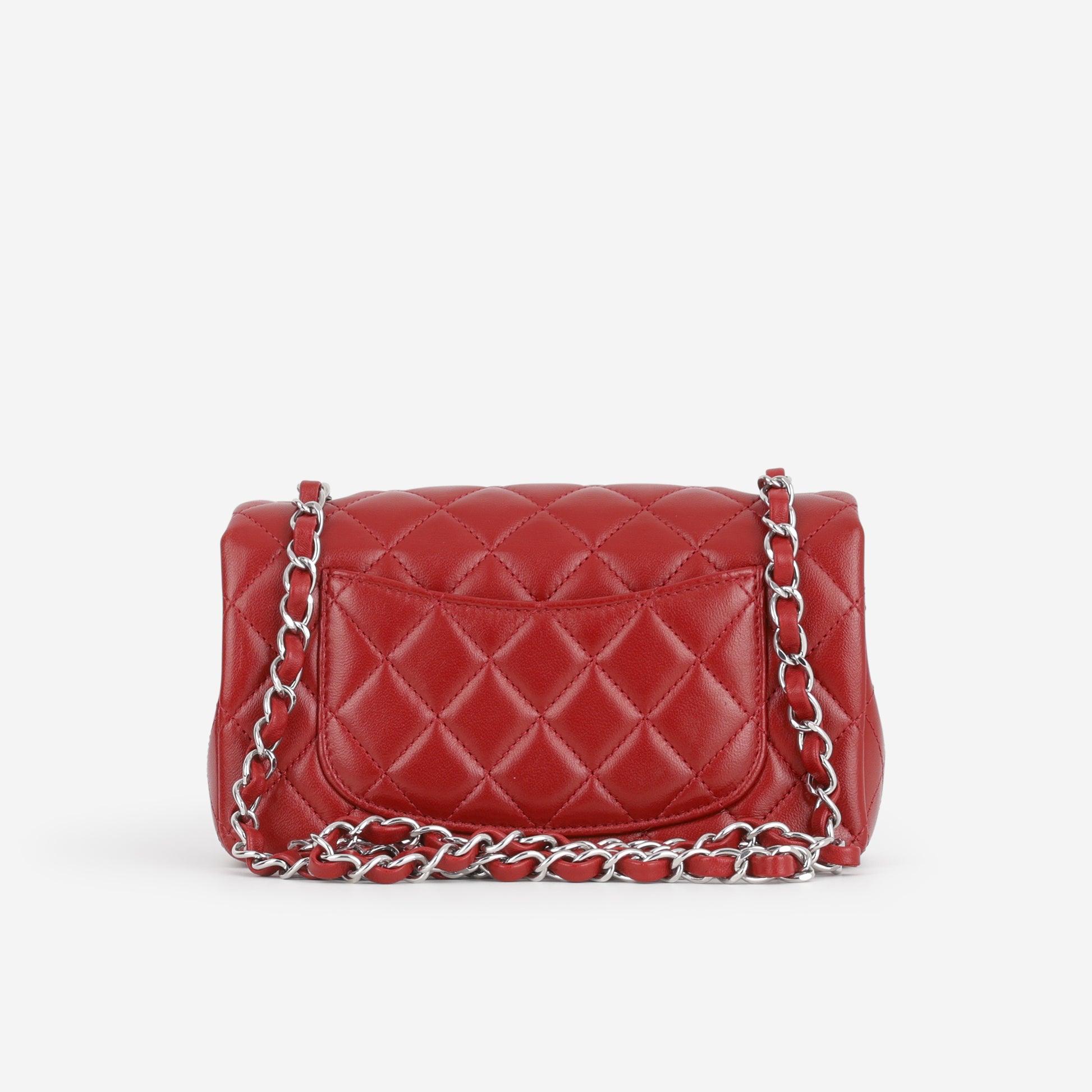Mini Rectangular - Red Lambskin | Silver Hardware - Bagista