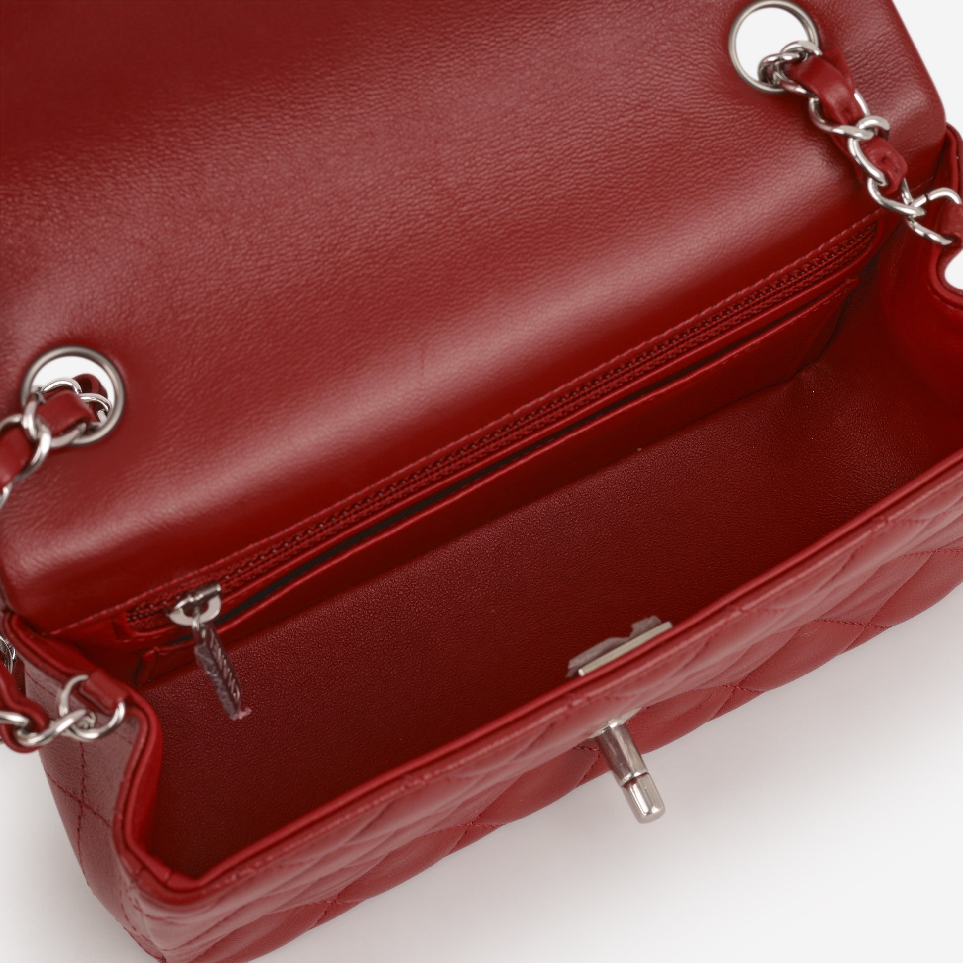 Mini Rectangular - Red Lambskin | Silver Hardware - Bagista