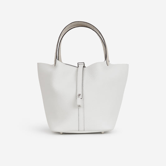 Hermès Picotin 22 Touch - New White Clemence / Beton Alligator Mississippiensis | Palladium Hardware