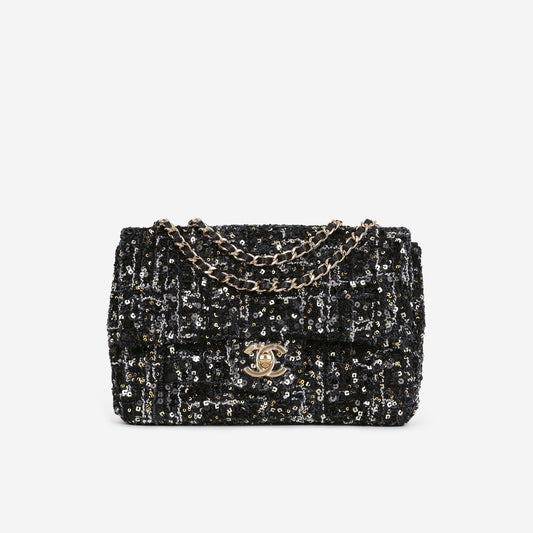 Chanel 24K Small Sequin Flap - Navy / Gold / Multi Sequins | Gold Hardware