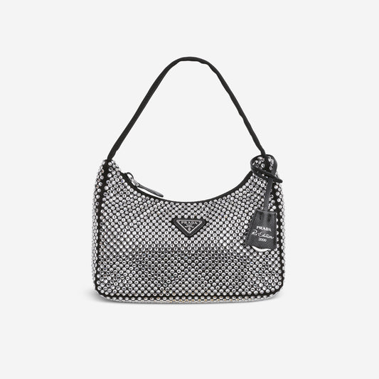 Prada Re-Edition 2000 Crystal - Black Satin | Silver Hardware
