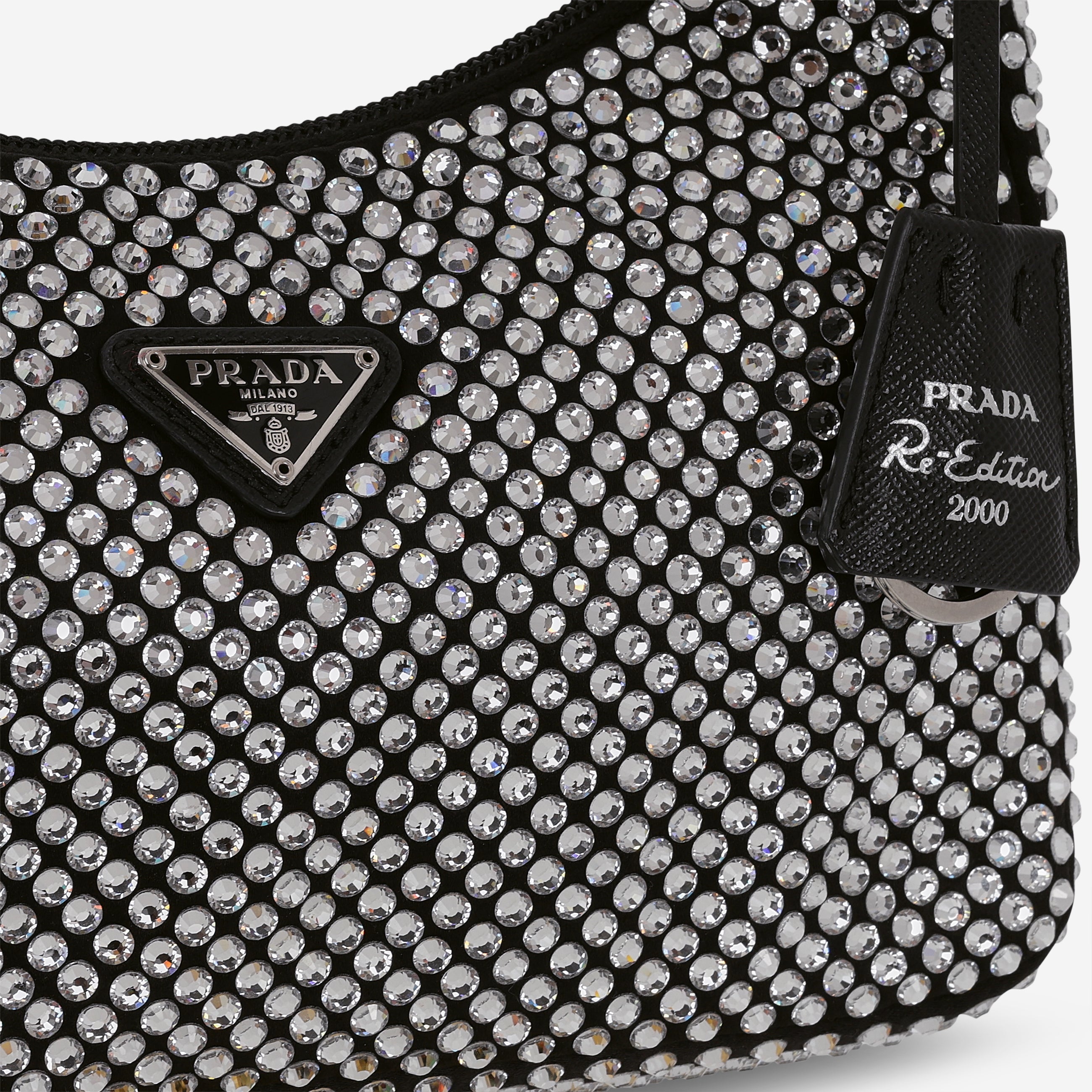 Prada Re-Edition 2000 Crystal - Black Satin | Silver Hardware