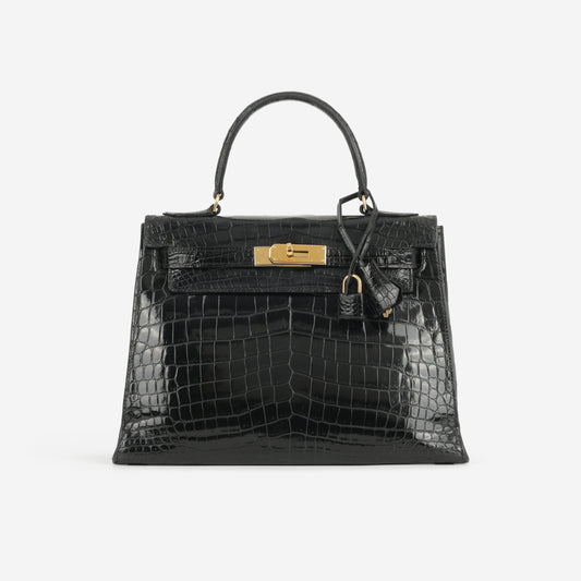 Hermès Vintage Kelly 28 - Black Crocodile Porosus Lisse | Gold Hardware