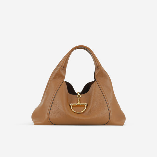 Gucci Softbit Maxi Shoulder Bag - Brown Grained Leather | Gold Hardware