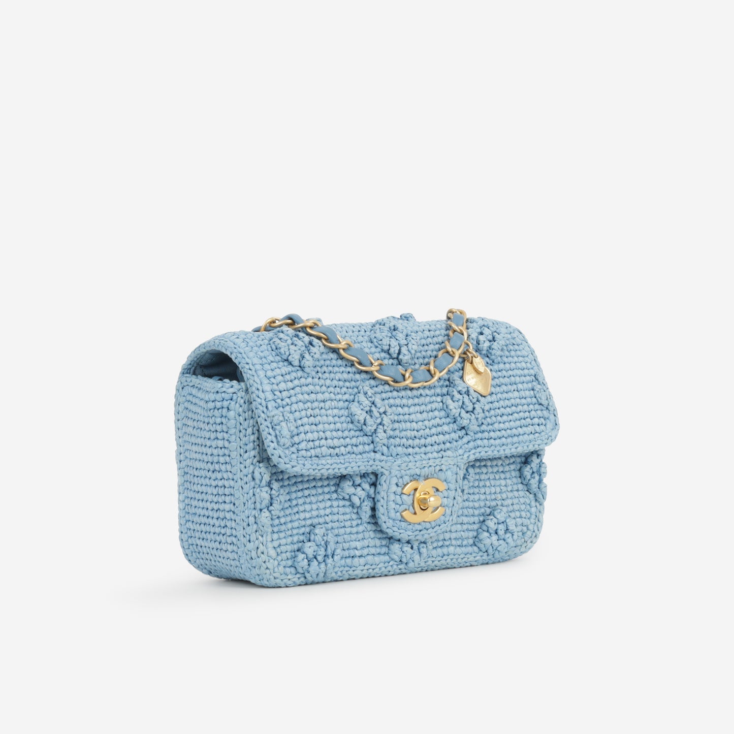 Chanel 24P Small Dolce Flap - Blue Braided Raffia | Gold Hardware