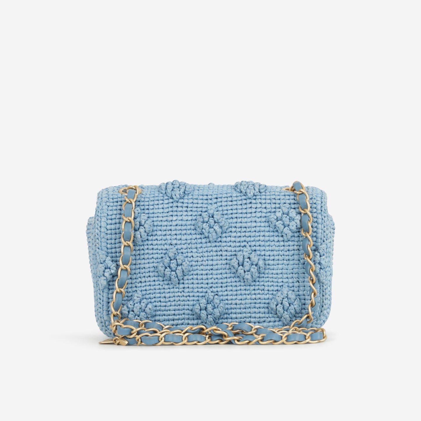 Chanel 24P Small Dolce Flap - Blue Braided Raffia | Gold Hardware