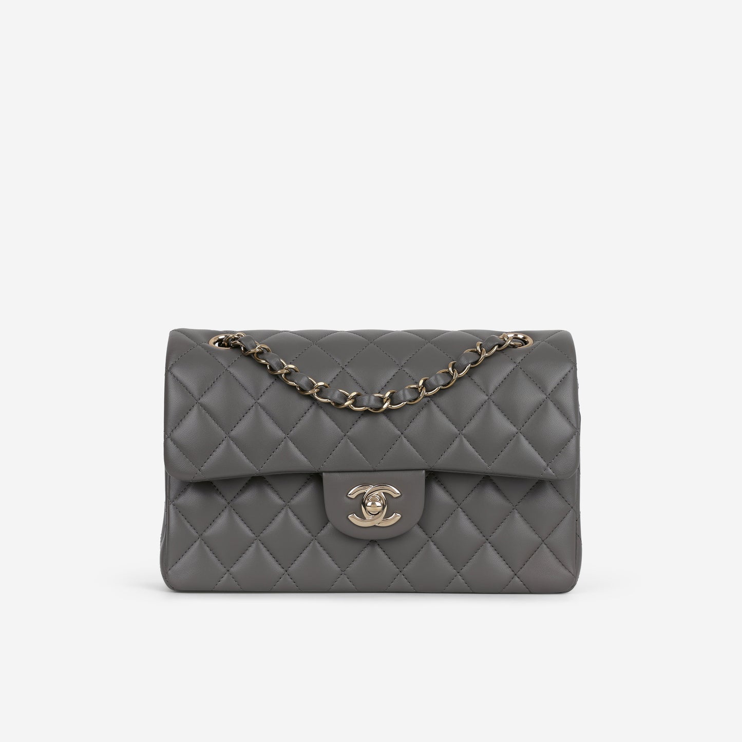 Chanel Small Classic Flap - Dark Grey Lambskin | Champagne Gold Hardware