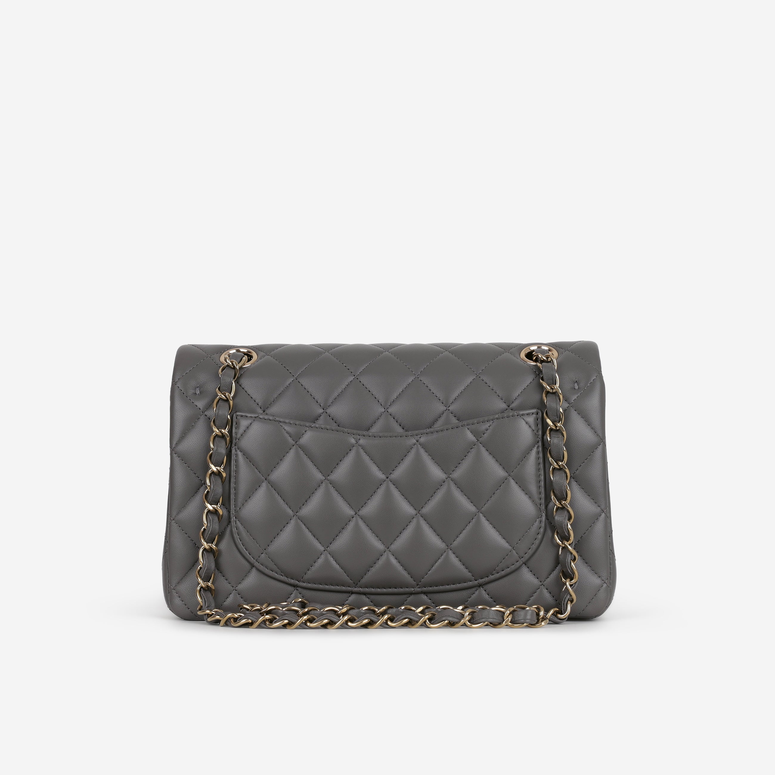 Chanel Small Classic Flap - Dark Grey Lambskin | Champagne Gold