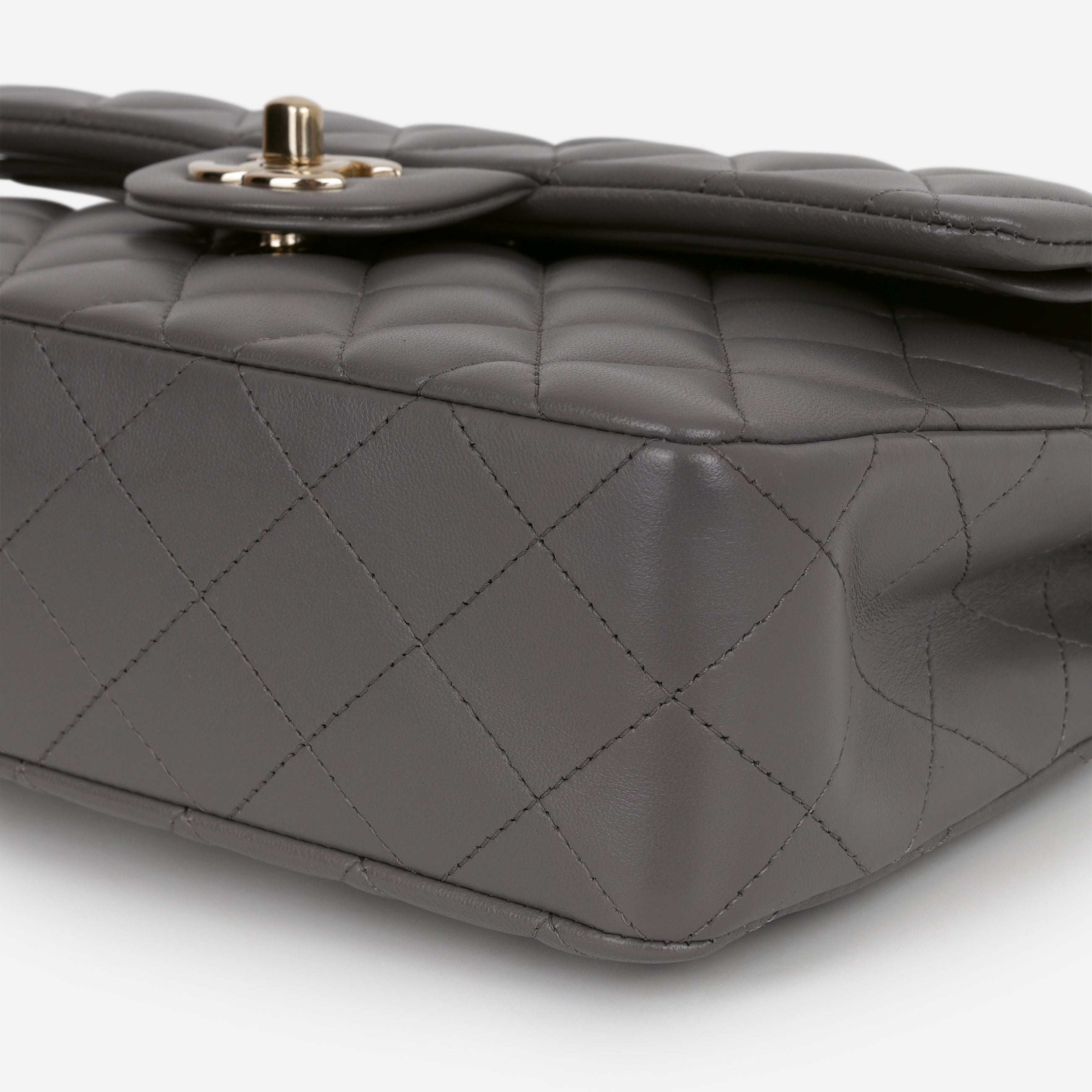 Chanel Small Classic Flap - Dark Grey Lambskin | Champagne Gold