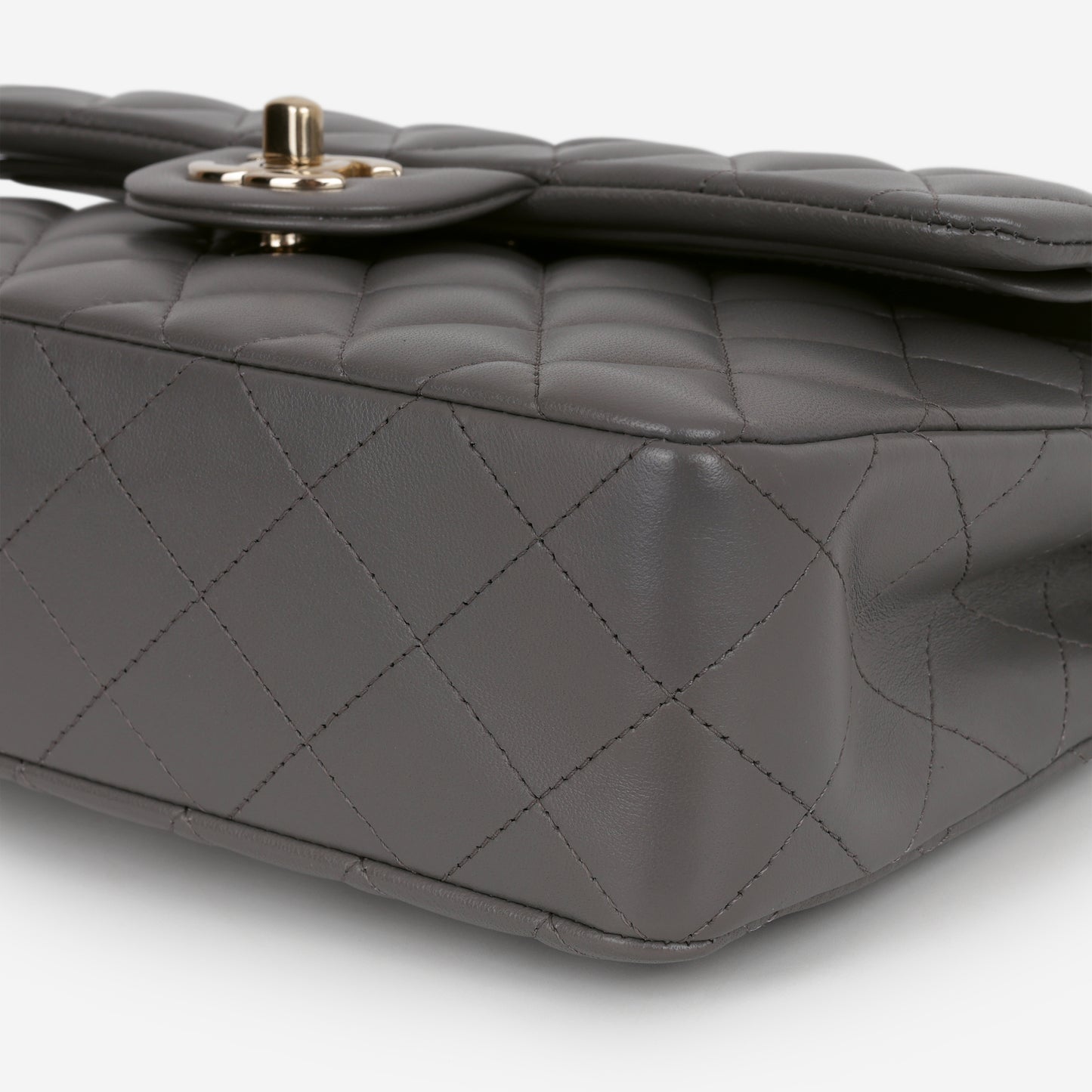 Chanel Small Classic Flap - Dark Grey Lambskin | Champagne Gold Hardware