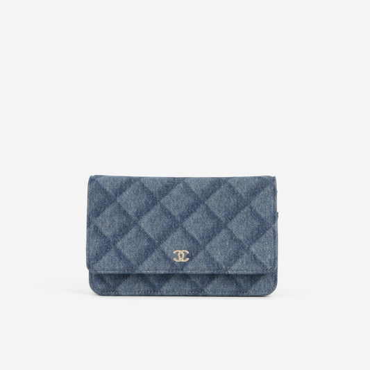 Chanel Classic Wallet on Chain - Tromp L'oeil Denim | Champagne Gold Hardware