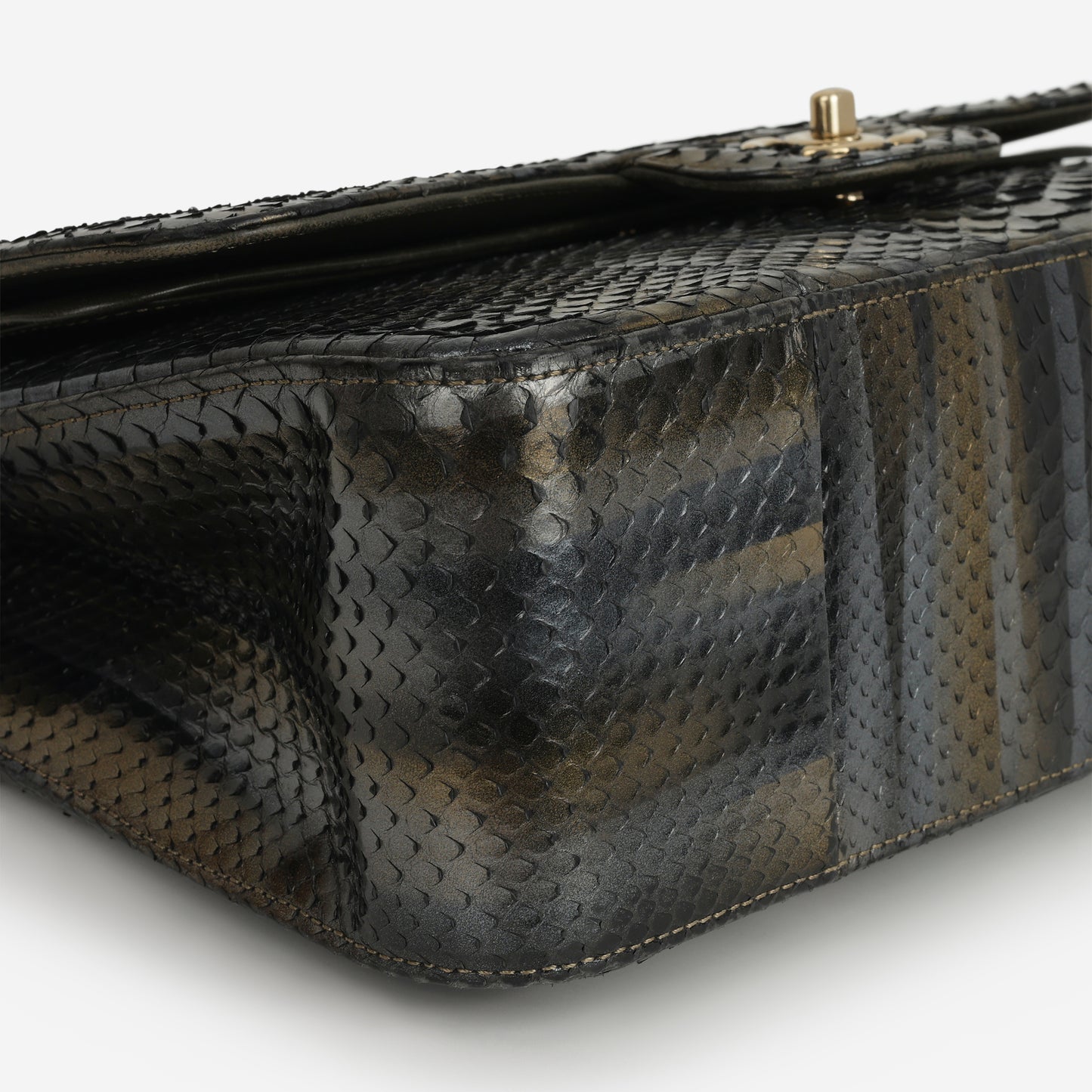 Chanel Rare Tricolour Jumbo Classic Flap - Black / Gold / Silver Python | Gold Hardware