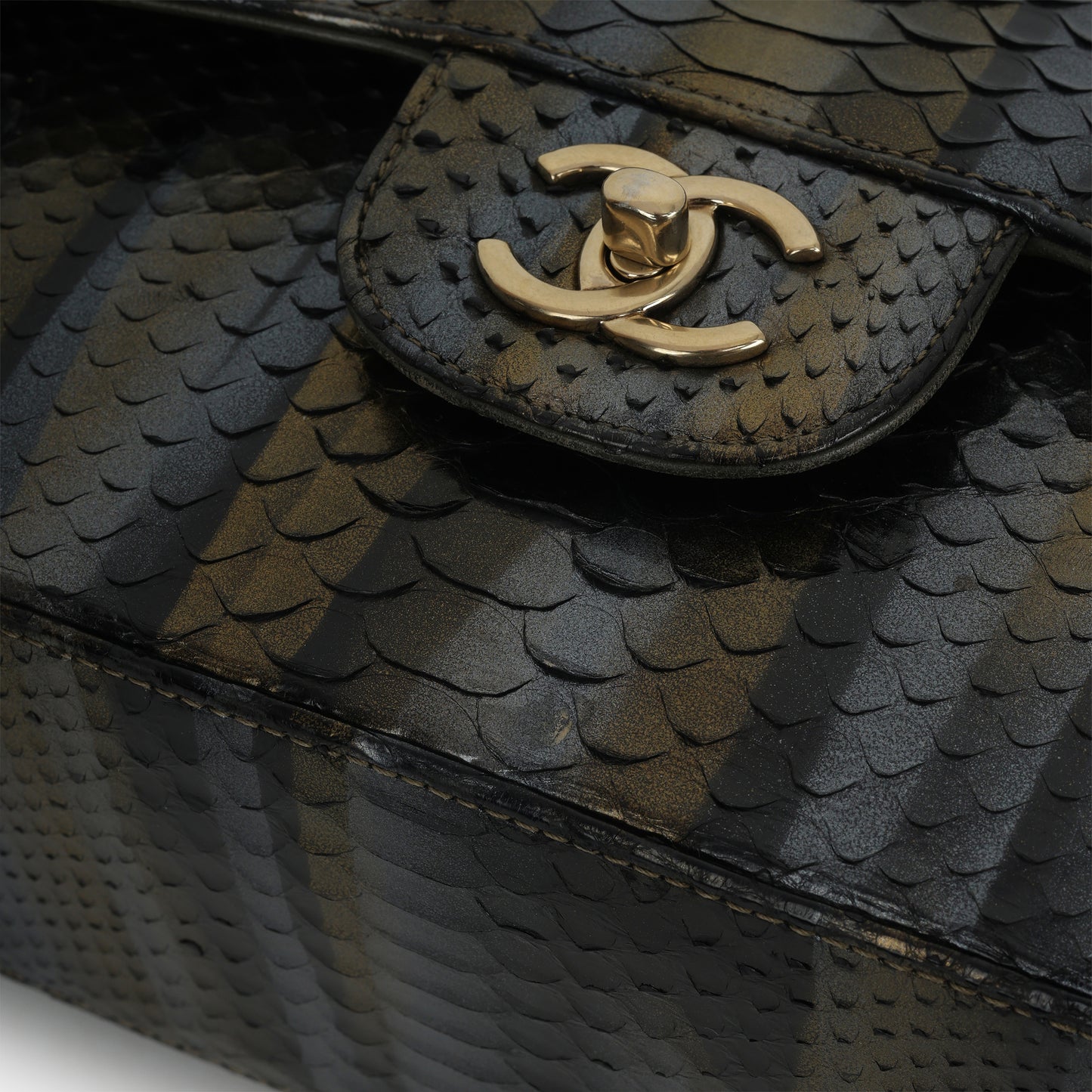 Chanel Rare Tricolour Jumbo Classic Flap - Black / Gold / Silver Python | Gold Hardware