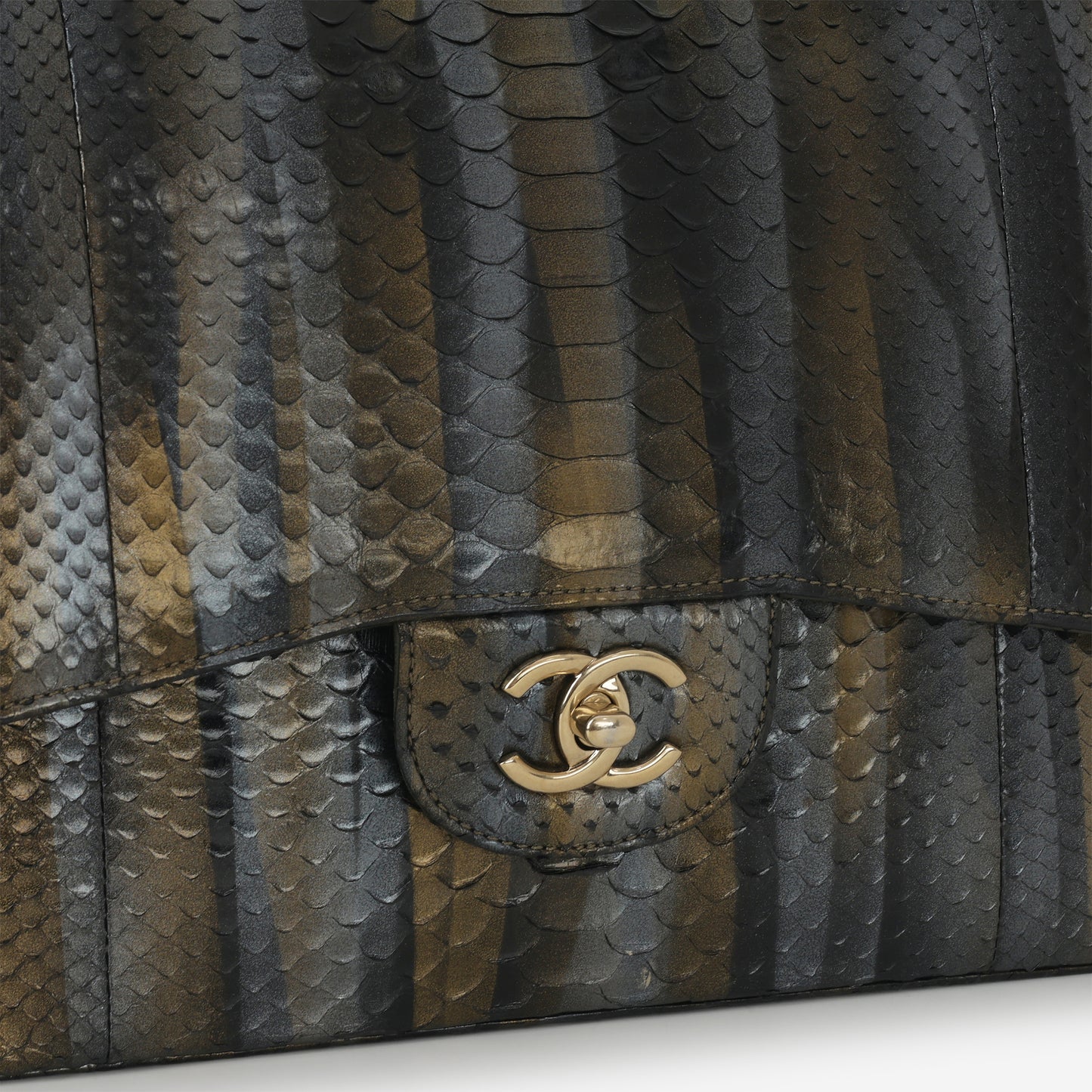 Chanel Rare Tricolour Jumbo Classic Flap - Black / Gold / Silver Python | Gold Hardware