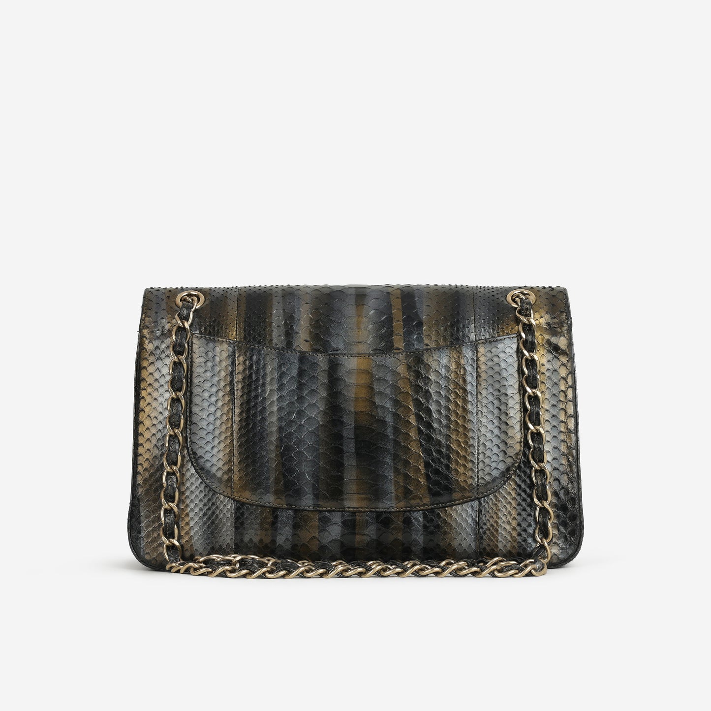 Chanel Rare Tricolour Jumbo Classic Flap - Black / Gold / Silver Python | Gold Hardware