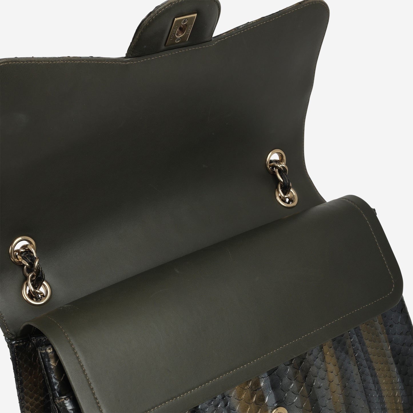Chanel Rare Tricolour Jumbo Classic Flap - Black / Gold / Silver Python | Gold Hardware