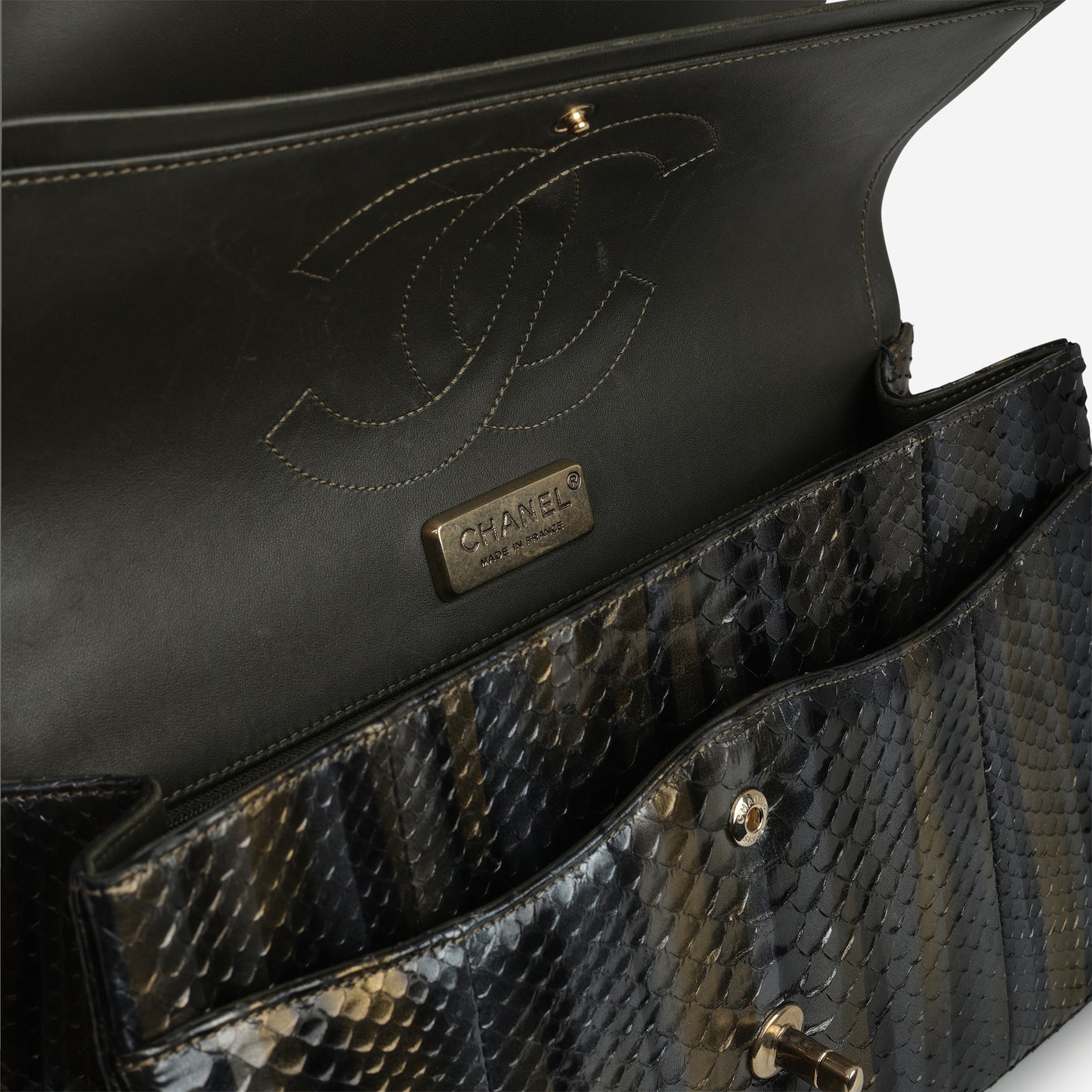 Chanel Rare Tricolour Jumbo Classic Flap - Black / Gold / Silver Python | Gold Hardware