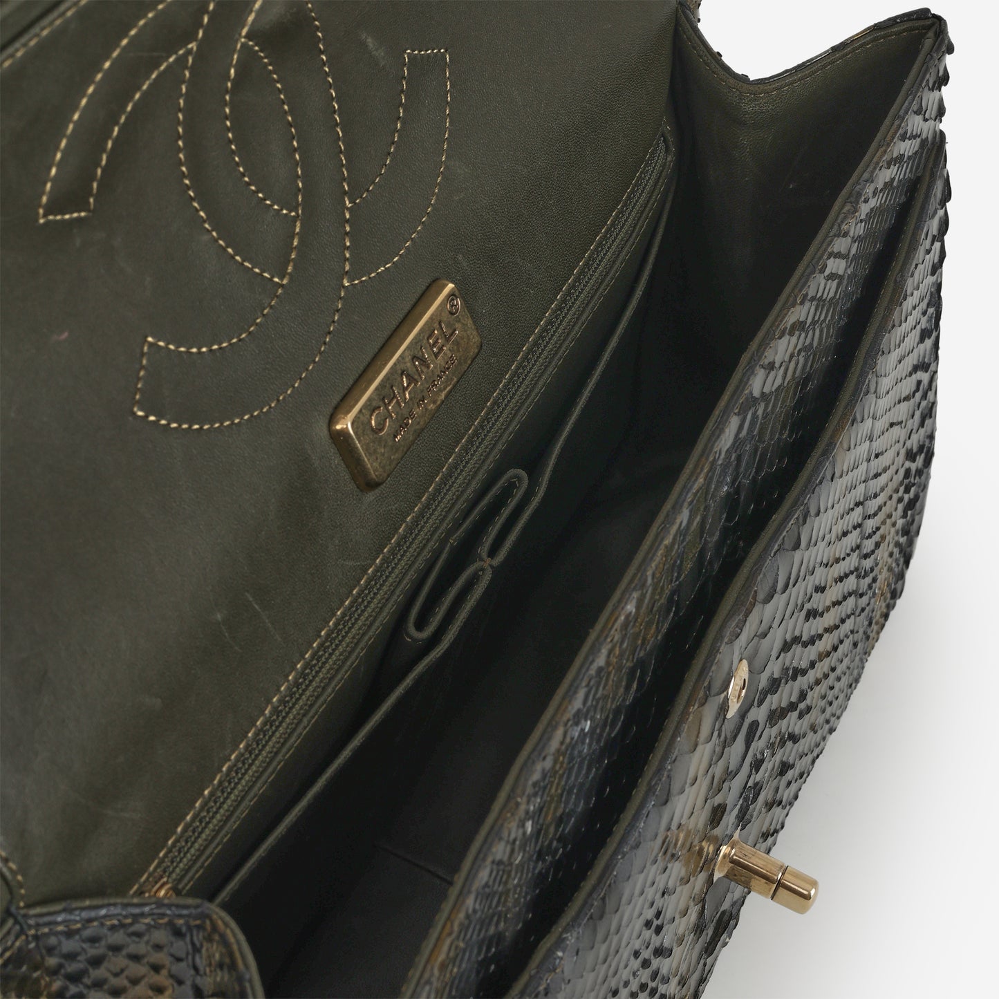 Chanel Rare Tricolour Jumbo Classic Flap - Black / Gold / Silver Python | Gold Hardware