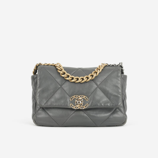 Chanel Small 19 Flap - Grey Lambskin | Mixed Metal Hardware