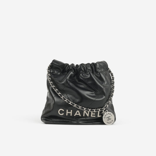 Chanel Mini 22 - Black Calfskin | Silver Hardware