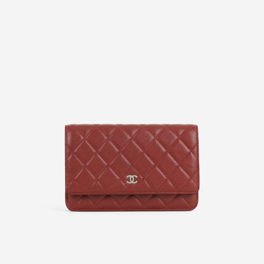 Chanel Classic Wallet on Chain - Red Caviar | Silver Hardware