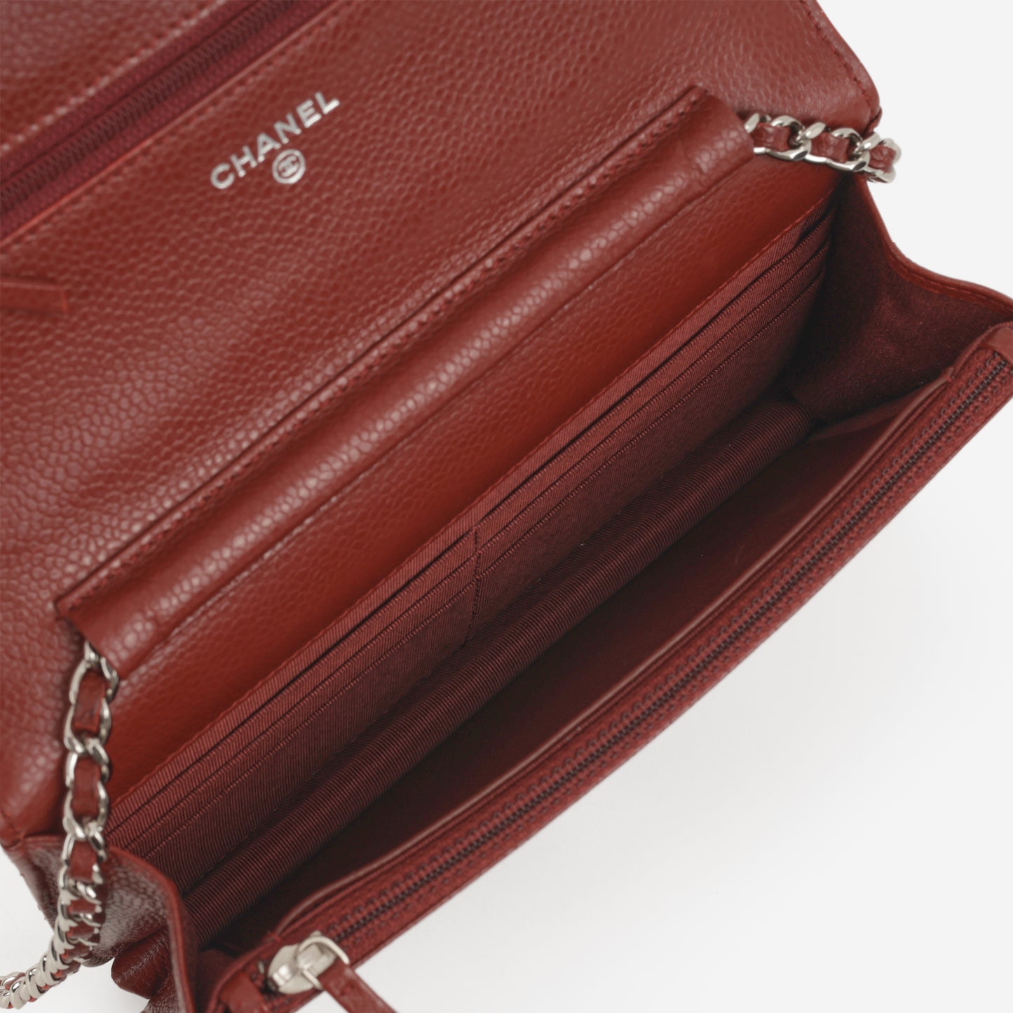 Chanel Classic Wallet on Chain - Red Caviar | Silver Hardware