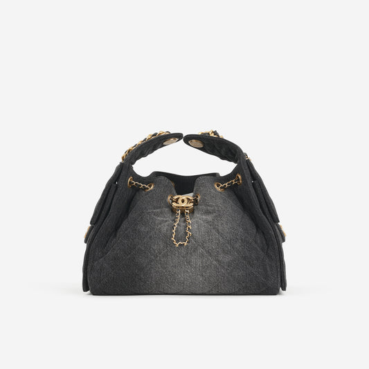 Chanel Small 25 Hobo - Black Denim | Aged Gold Hardware