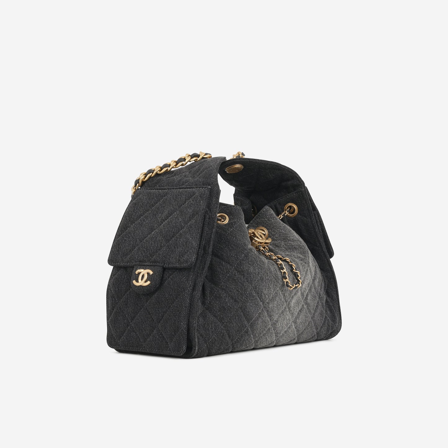 Chanel Small 25 Hobo - Black Denim | Aged Gold Hardware