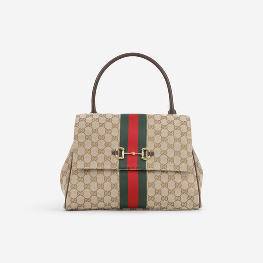 Gucci Paparazzo Medium Top Handle - Sand GG Canvas | Gold Hardware